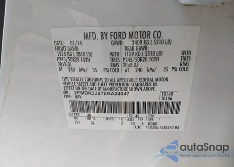 2014 Ford Edge Sel z USA, uszkodzony, nr VIN 2FMDK3J97EBA24047